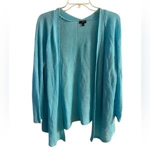 Talbots sweater cardigan open front turquoise linen XL petite